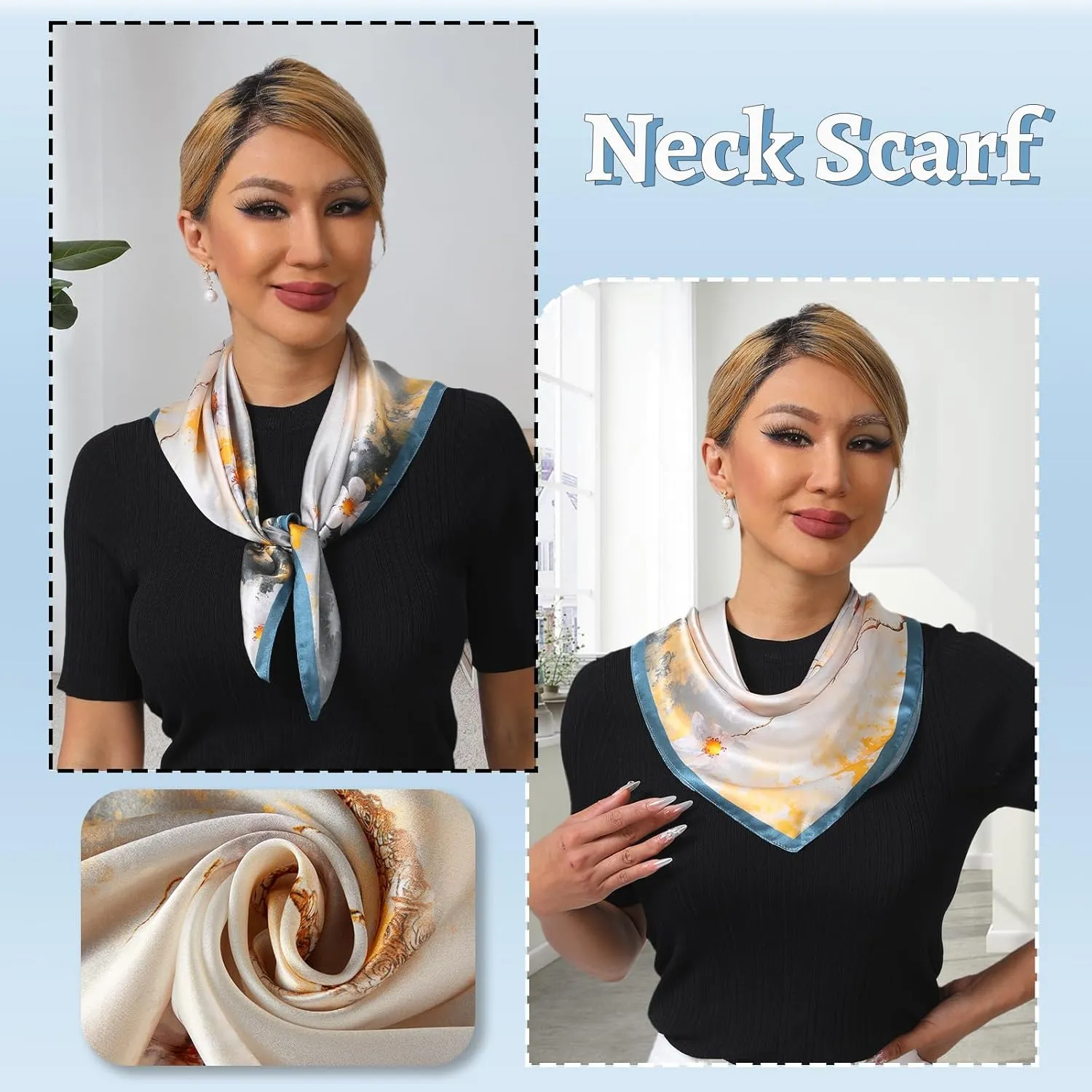 100% Mulberry Silk Square Scarf 27''x27'' Neck Scarf Hair Scarf Headscarf Bandanas for Women