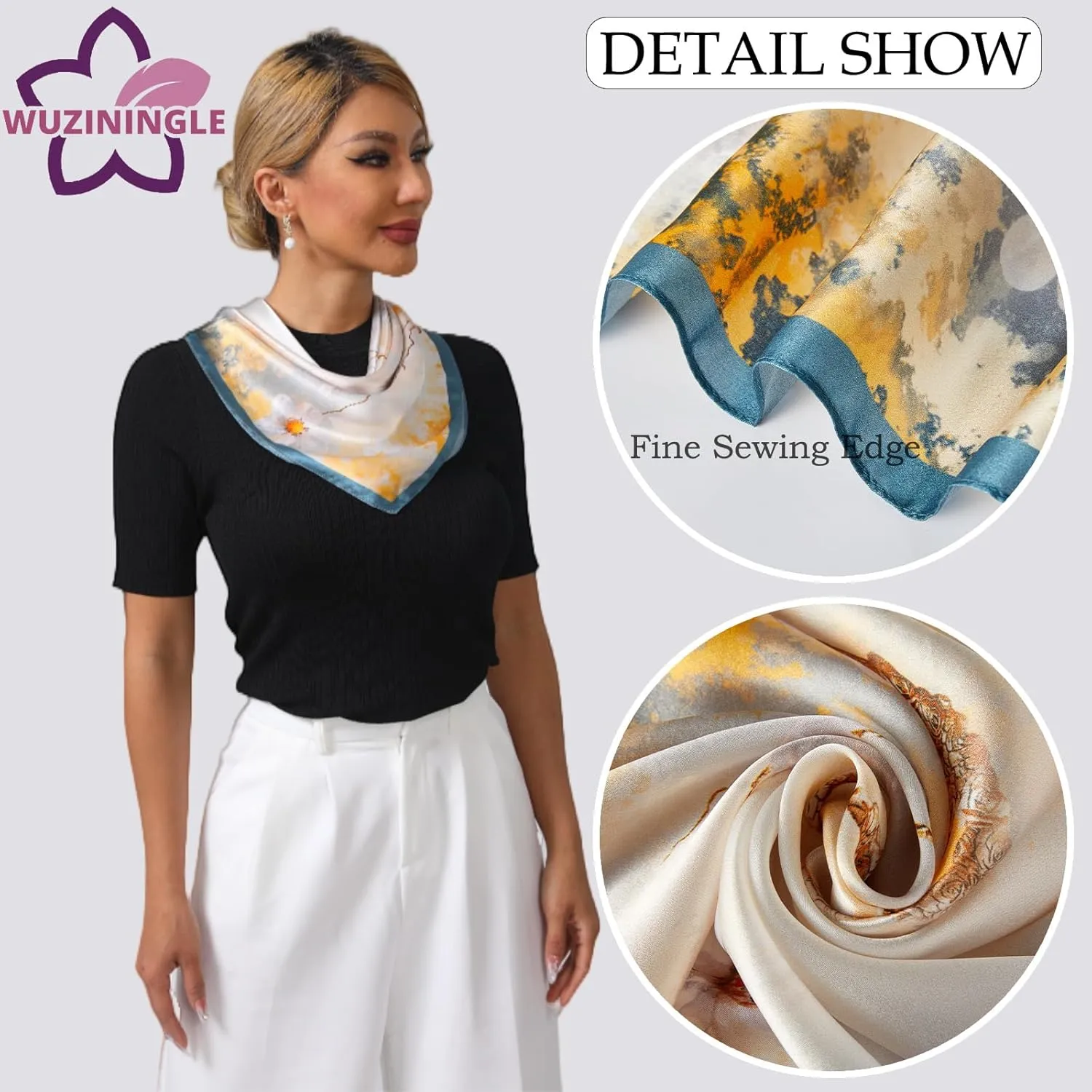 100% Mulberry Silk Square Scarf 27''x27'' Neck Scarf Hair Scarf Headscarf Bandanas for Women
