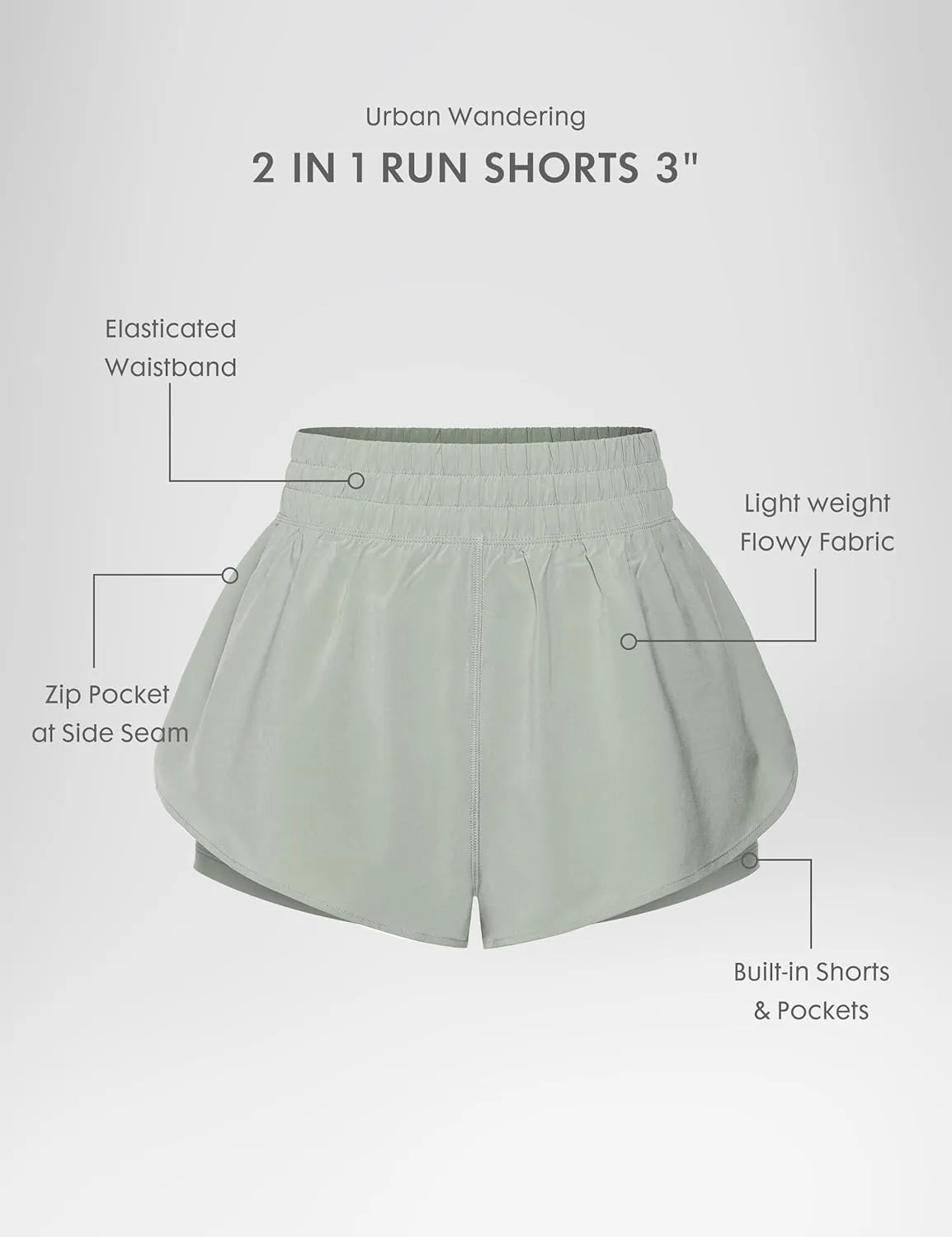 2 in 1 High Waisted Running Shorts for Women 3" Quick Dry for Sport Athletic Workout with Zipper Pocket