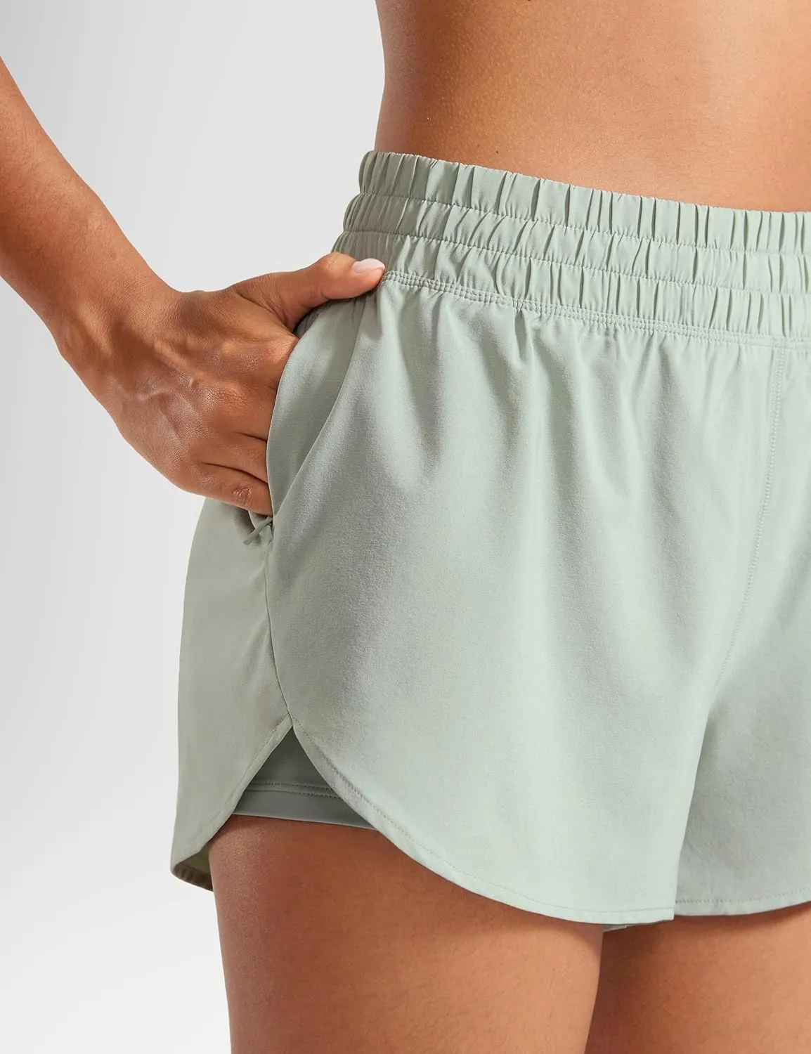 2 in 1 High Waisted Running Shorts for Women 3" Quick Dry for Sport Athletic Workout with Zipper Pocket