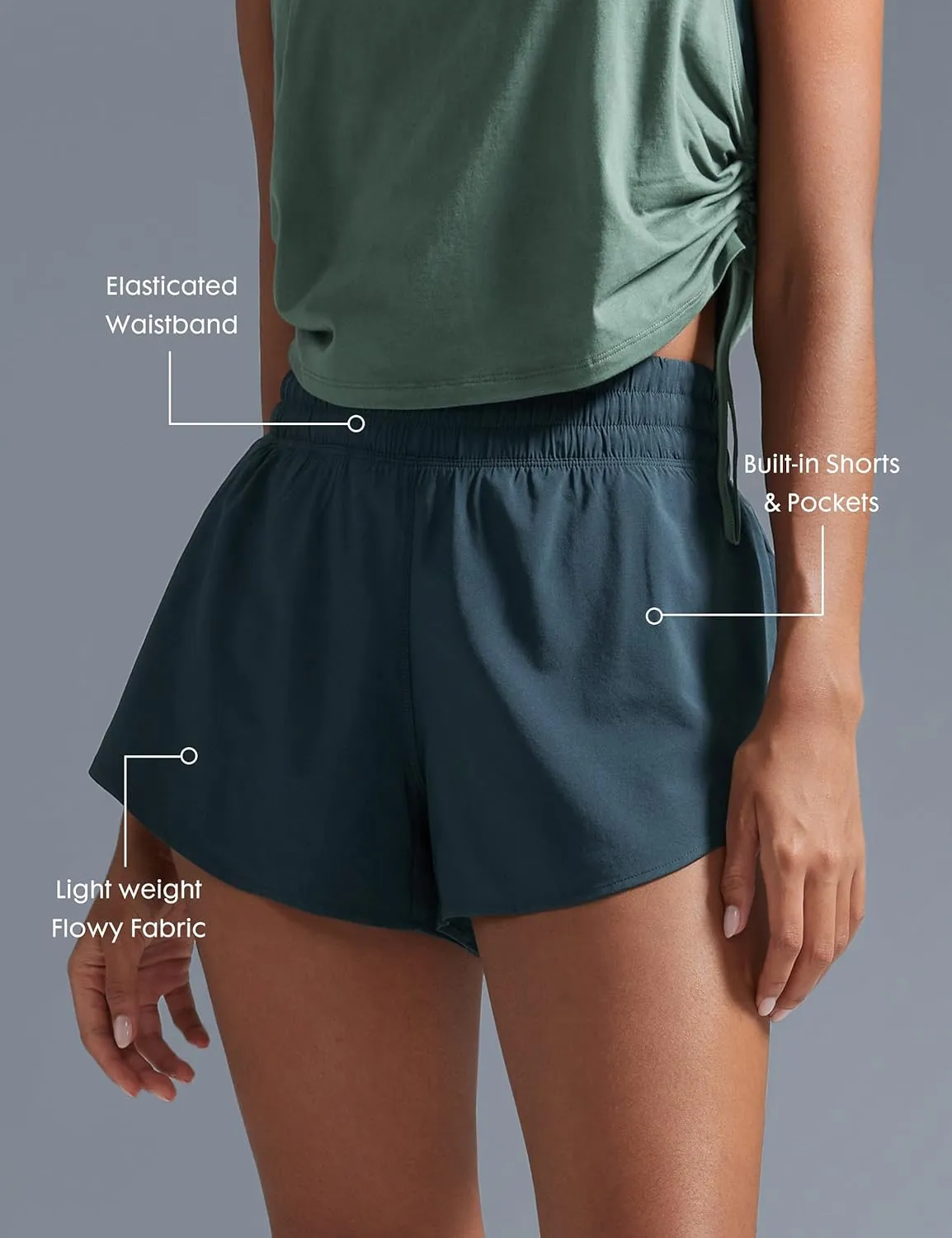 2 in 1 High Waisted Running Shorts for Women 3" Quick Dry for Sport Athletic Workout with Zipper Pocket