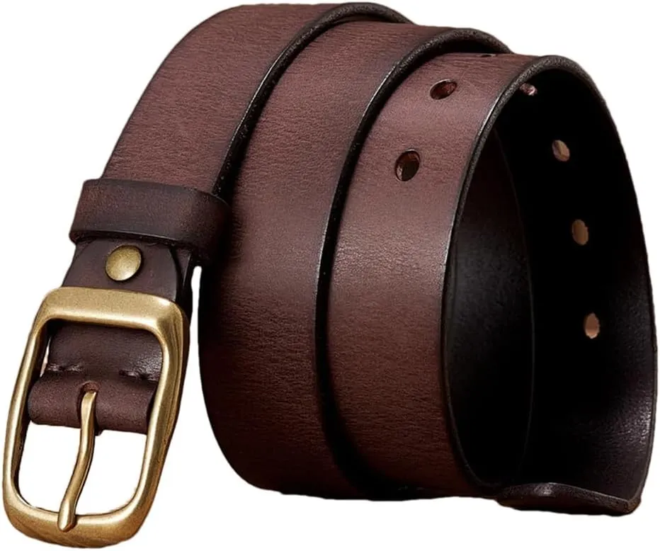 3.3CM Cowskin Genuine Leather Belt Men Casual Copper Buckle Business Strap For Jeans Cowboy Belt