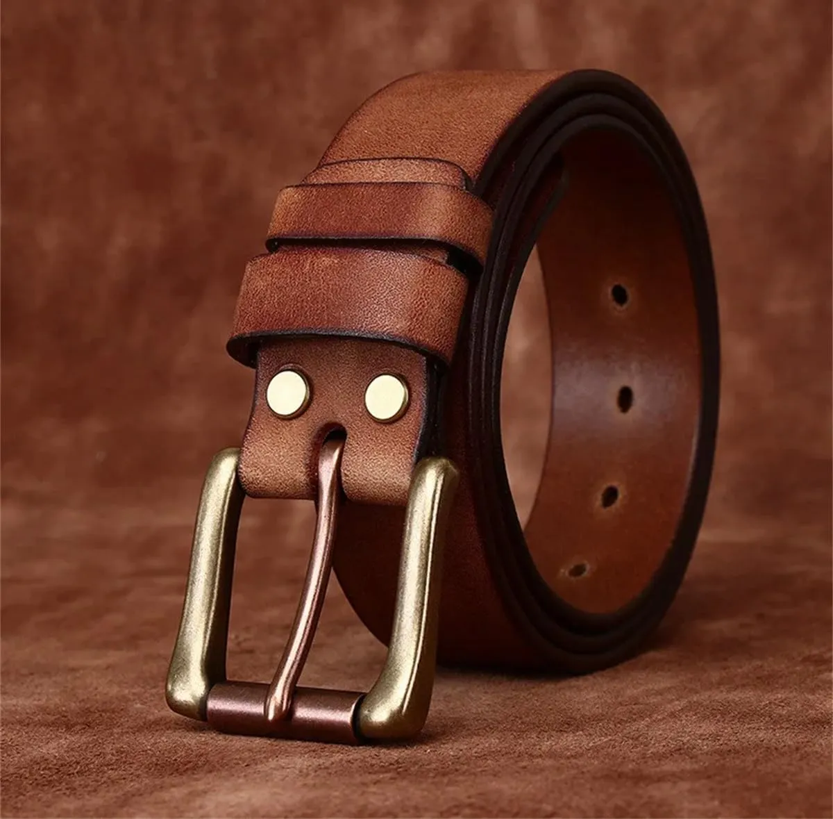 3.8CM Cowhide Dull Polish Genuine Leather Belts For Men Brass Buckle Casual Jeans Cowboy Luxury Strap