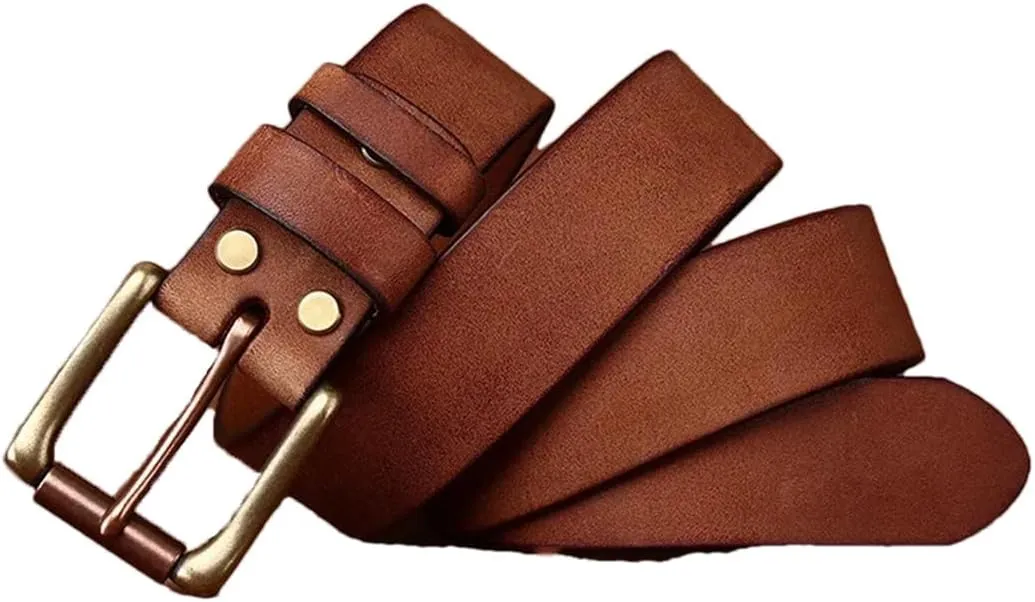 3.8CM Cowhide Dull Polish Genuine Leather Belts For Men Brass Buckle Casual Jeans Cowboy Luxury Strap