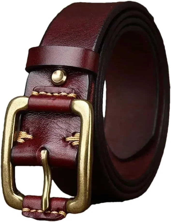 3.8CM Cowhide Genuine Leather Belts For Men Strap Brass Buckle Fancy Vintage Jeans Cowboy Belts