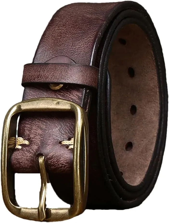 3.8CM Thick Cowhide Copper Buckle Genuine Leather Casual Jeans Belt Men Retro Luxury Strap