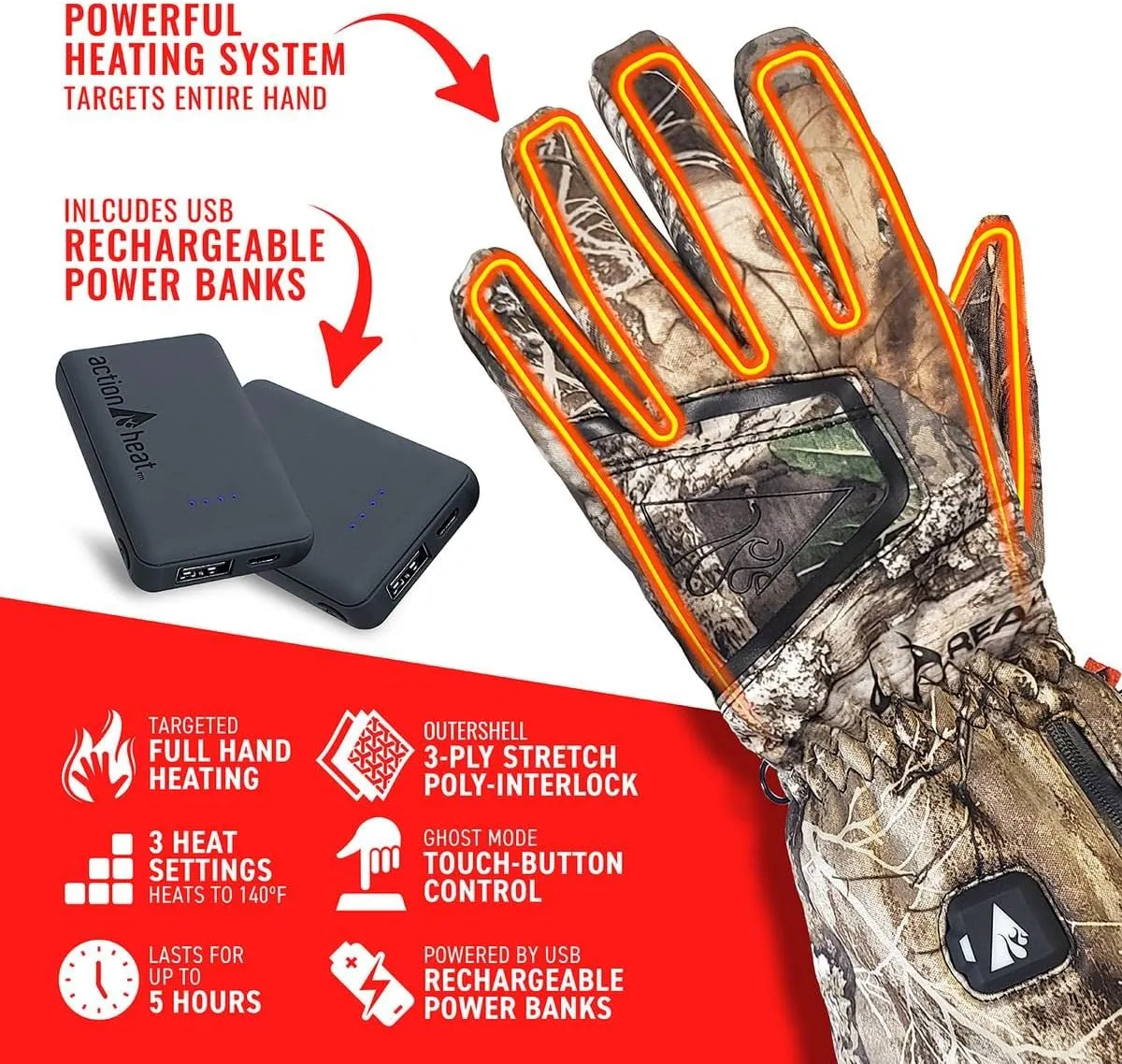 ActionHeat 5V Hunting Gloves for Women – Battery Heated Featherweight Gloves – Durable Waterproof Exterior Shell