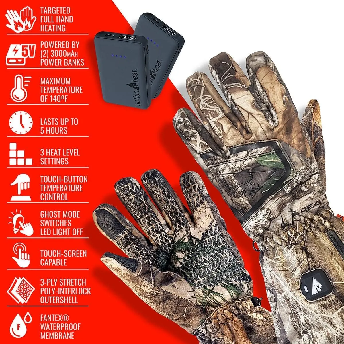 ActionHeat 5V Hunting Gloves for Women – Battery Heated Featherweight Gloves – Durable Waterproof Exterior Shell