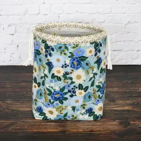 Aqua Floral Drawstring Project Bag in Rifle Paper Co's Antique Garden