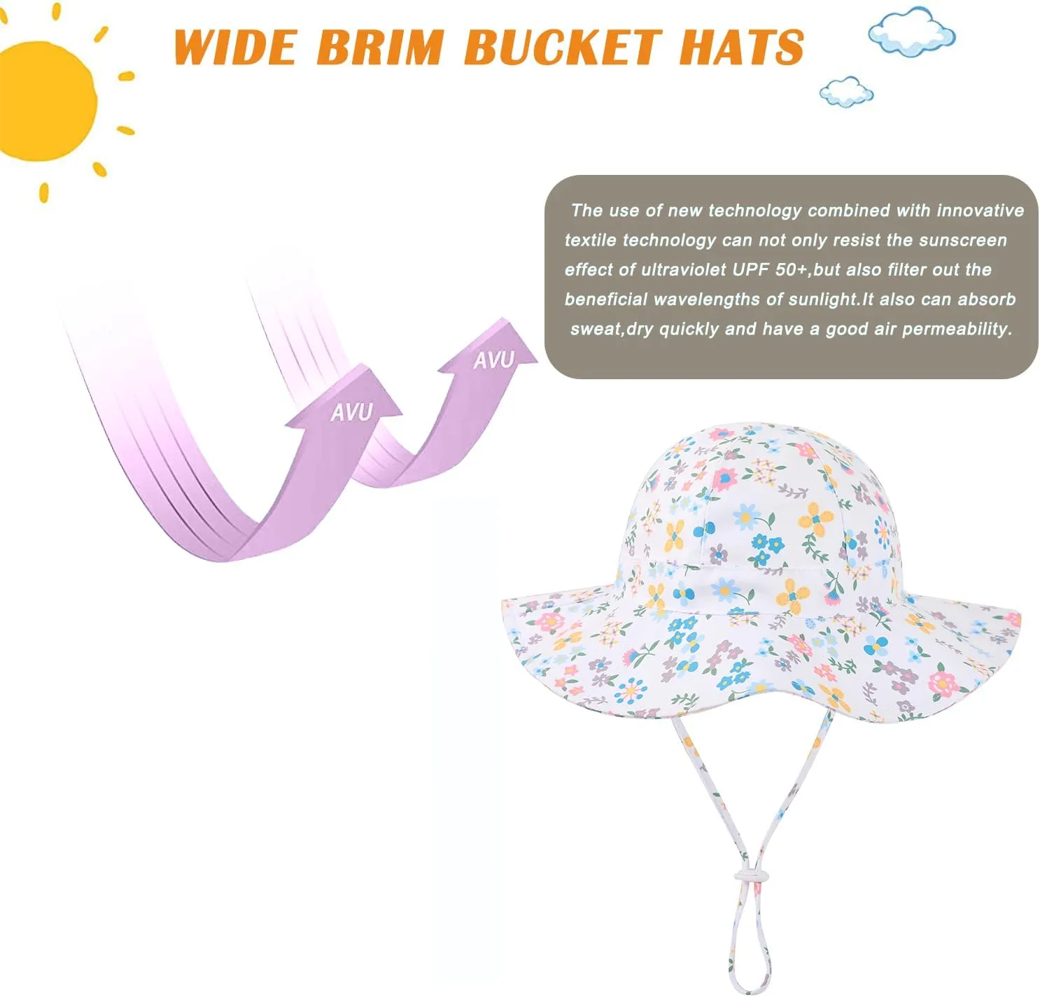 Baby Girl Sun Hat Summer Beach Hats with UPF 50  Toddler Infant with Wide Brim Strap Outdoor Bucket Hat
