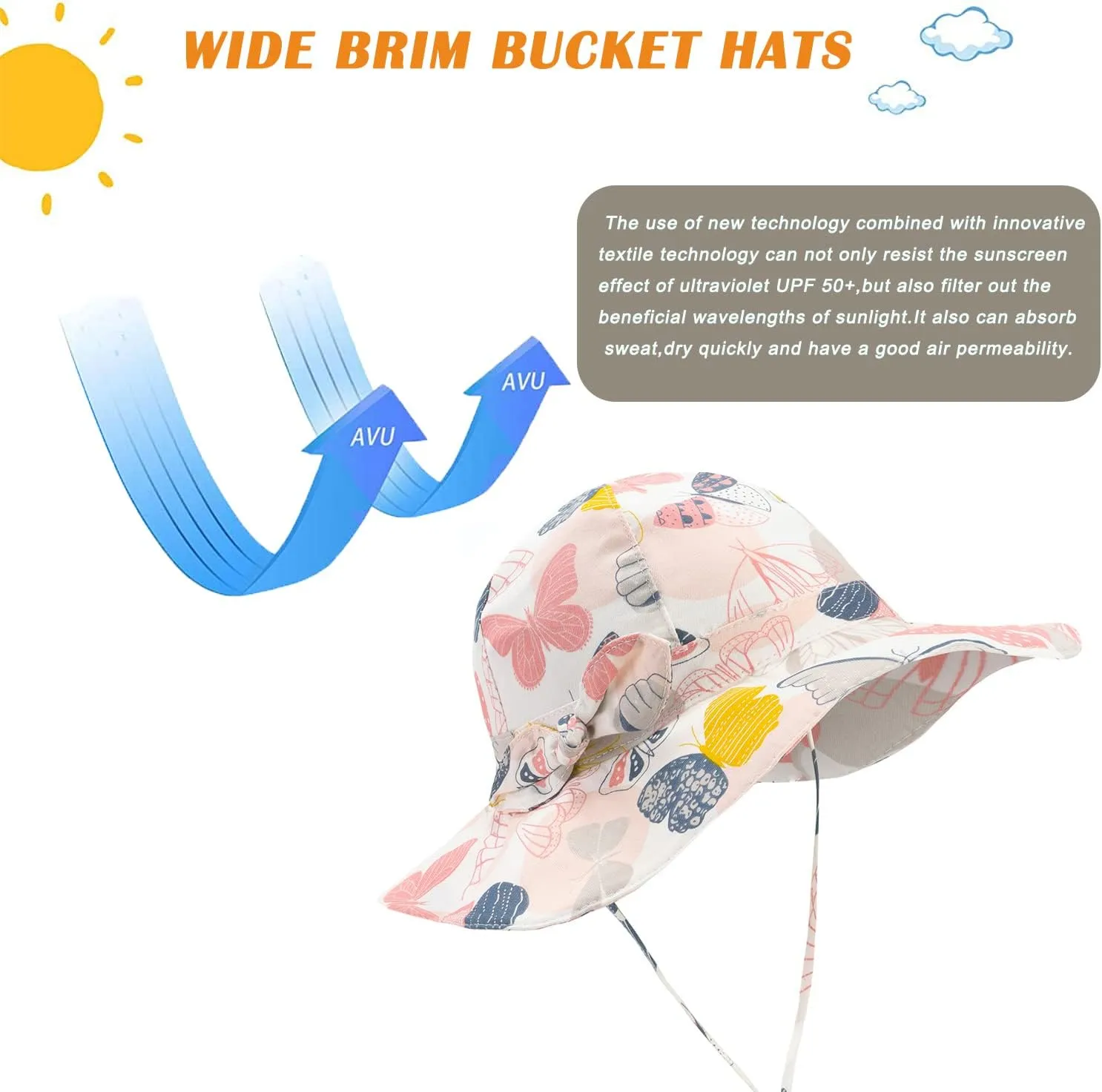 Baby Girl Sun Hat Summer Beach Hats with UPF 50  Toddler Infant with Wide Brim Strap Outdoor Bucket Hat