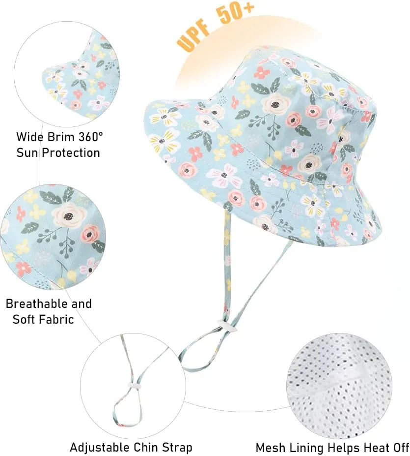 Baby Girl Sun Hat Summer Beach Hats with UPF 50  Toddler Infant with Wide Brim Strap Outdoor Bucket Hat