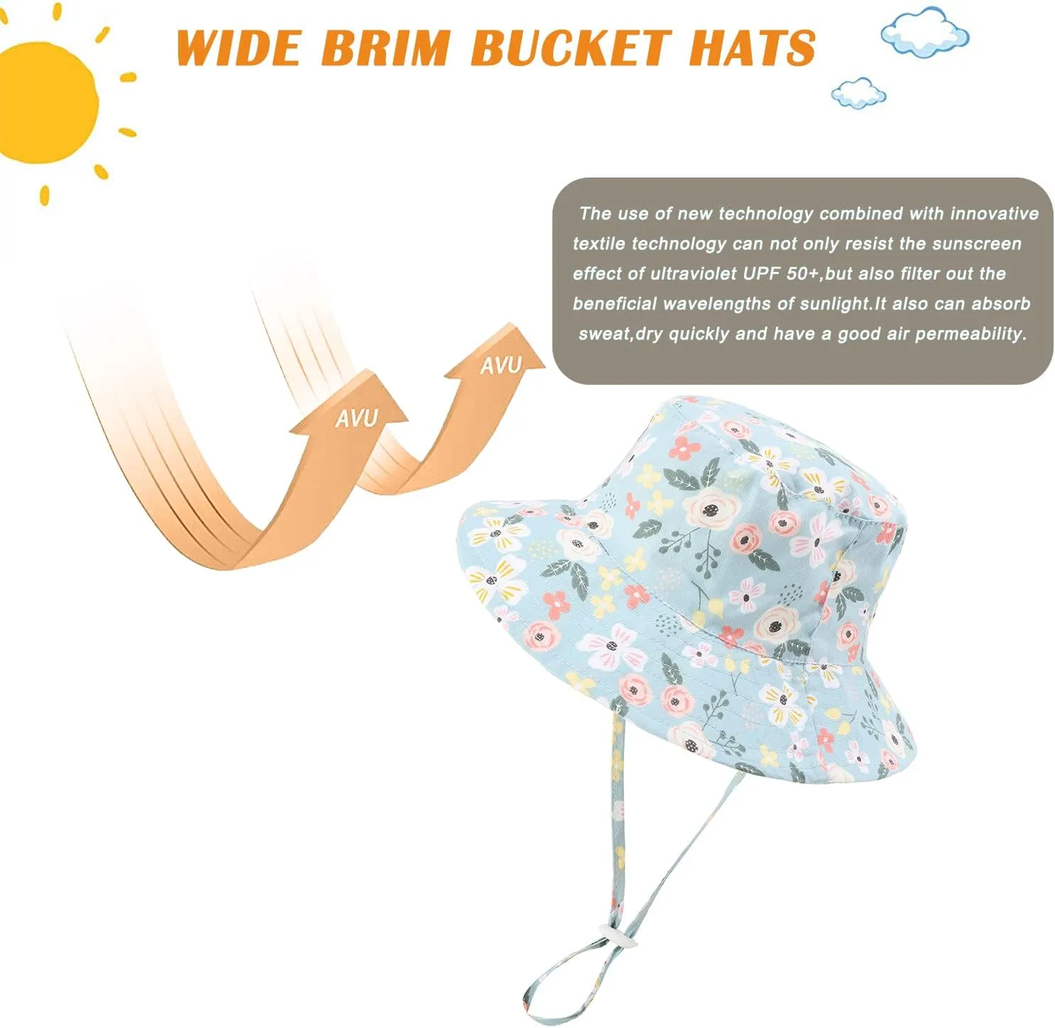 Baby Girl Sun Hat Summer Beach Hats with UPF 50  Toddler Infant with Wide Brim Strap Outdoor Bucket Hat