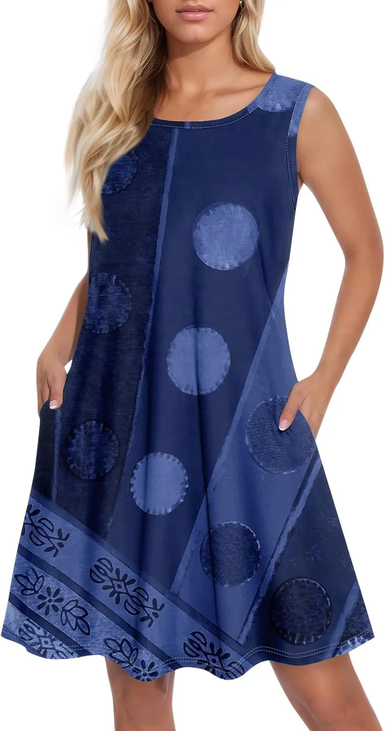 BAXLIMEK Sundresses for Women,2025 Spring Summer Casual Loose U Neck Mini Dress Trendy Flowy Ruched Print Beach T Shirt Dress