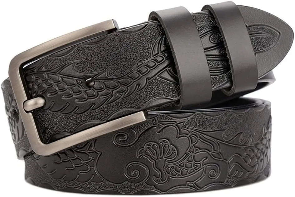 Belts for Men Vintage Genuine Leather Fashion Classic Casual Carved Flowers Jeans Men Belts Pin Buckle Strap
