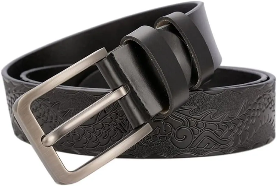 Belts for Men Vintage Genuine Leather Fashion Classic Casual Carved Flowers Jeans Men Belts Pin Buckle Strap