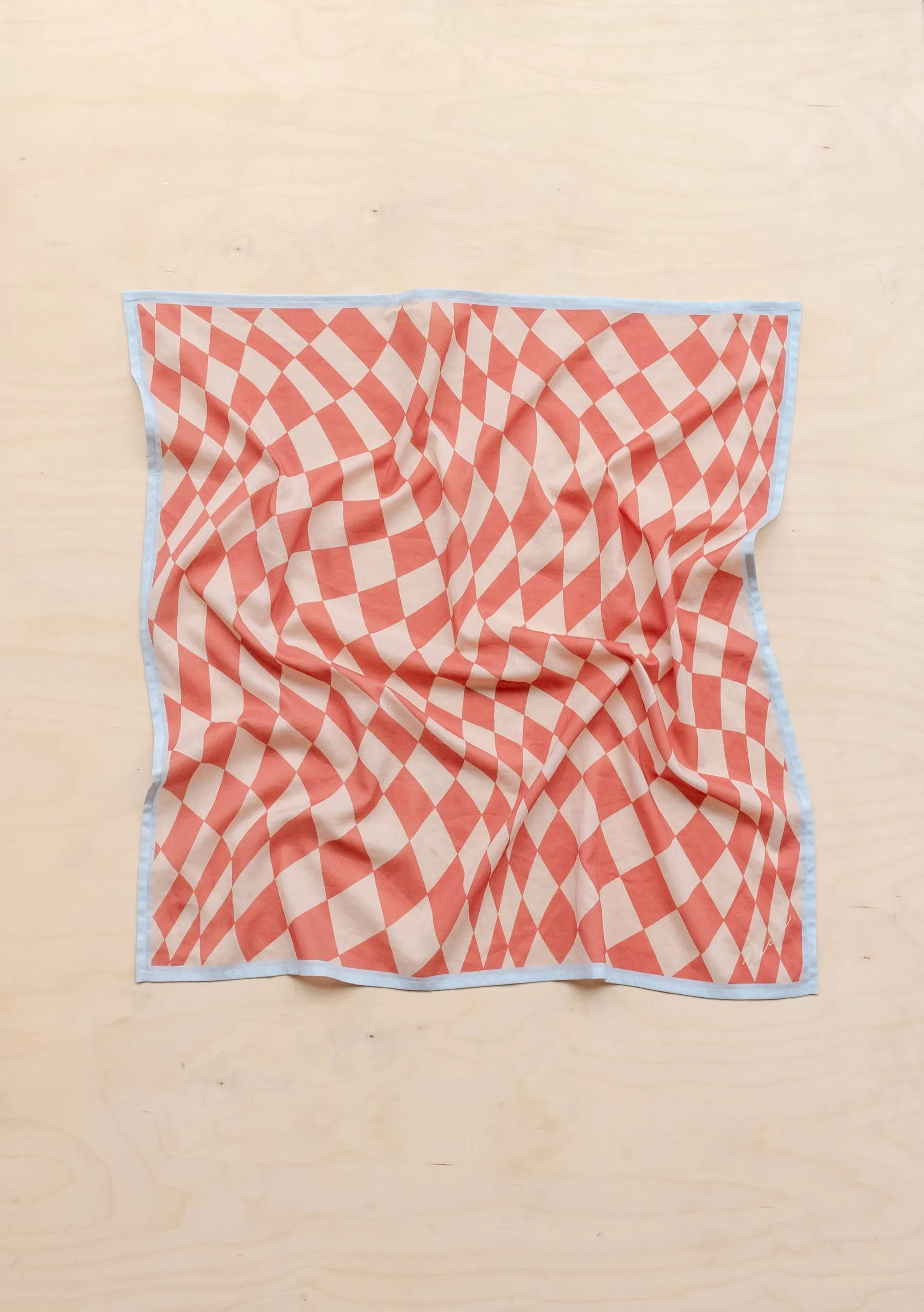Cotton Square Scarf in Apricot Checkerboard