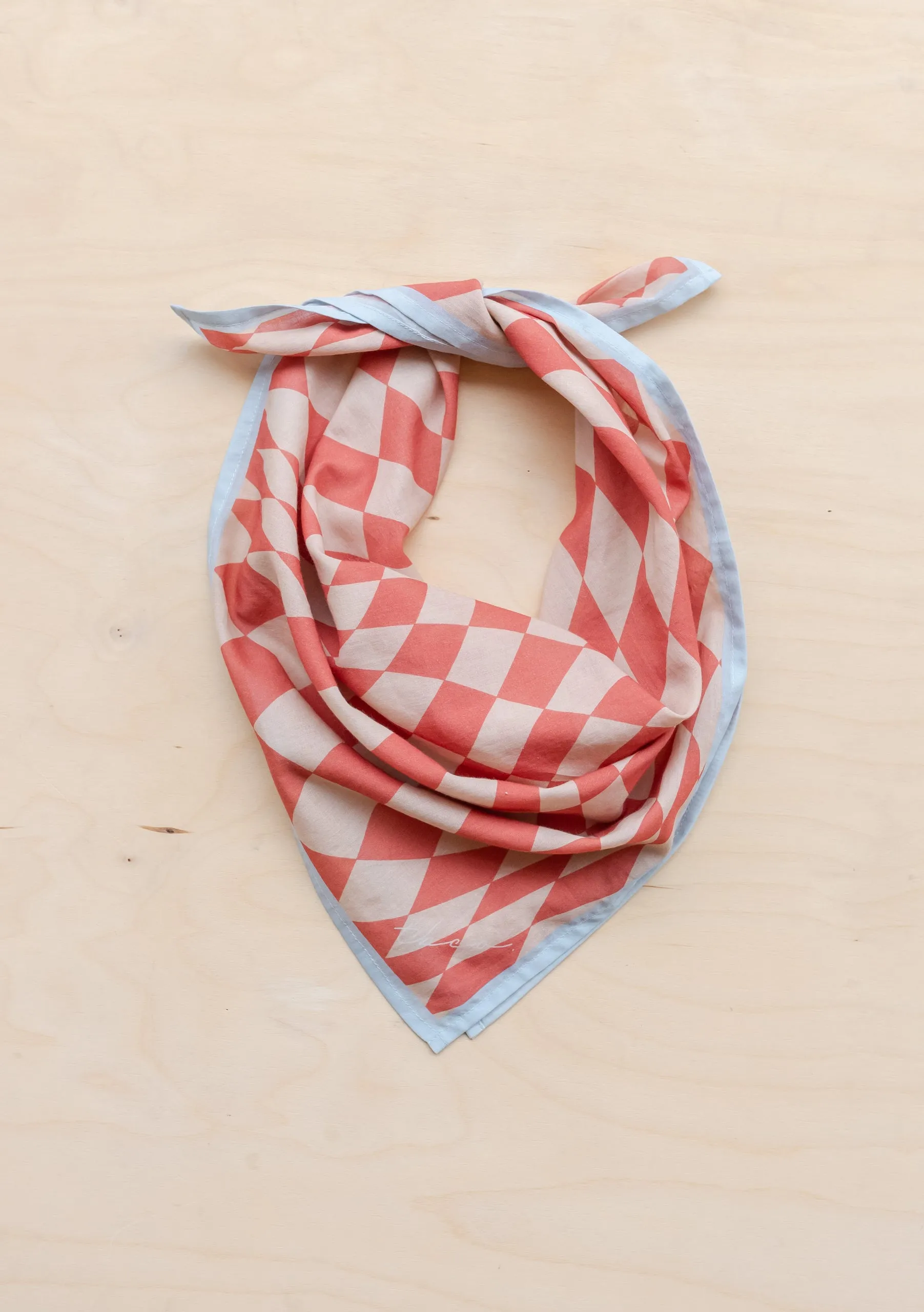 Cotton Square Scarf in Apricot Checkerboard