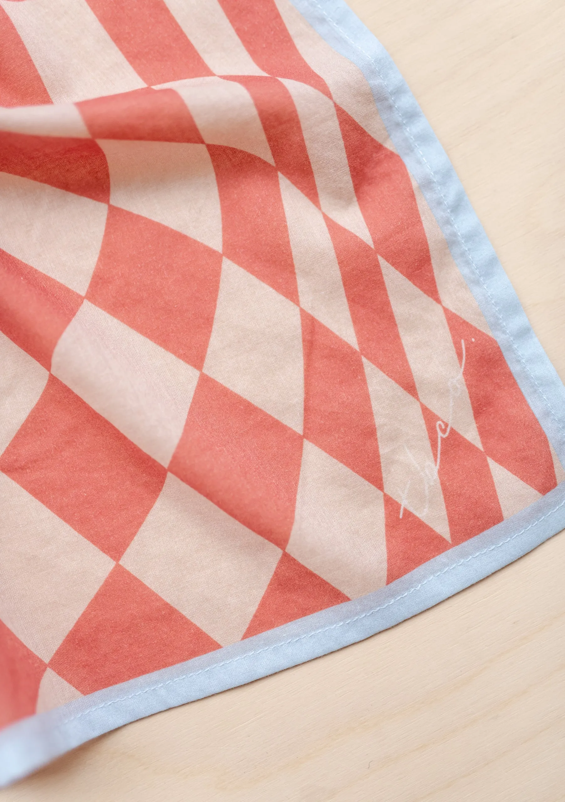 Cotton Square Scarf in Apricot Checkerboard
