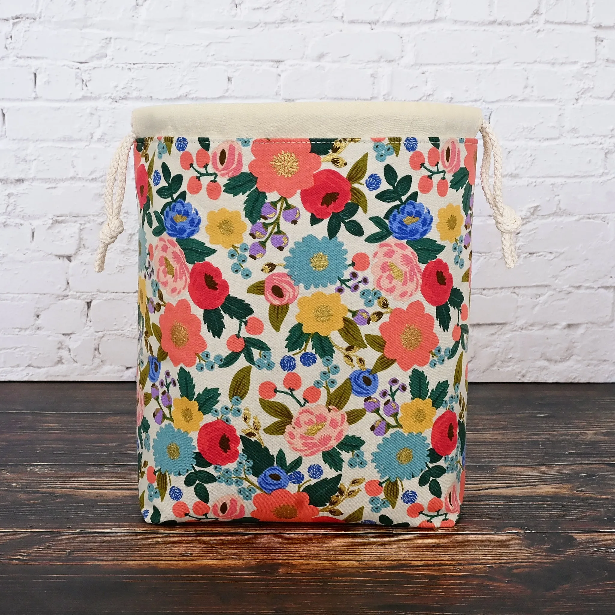 Cream Floral Drawstring Project Bag in Rifle Paper Co's Vintage Garden