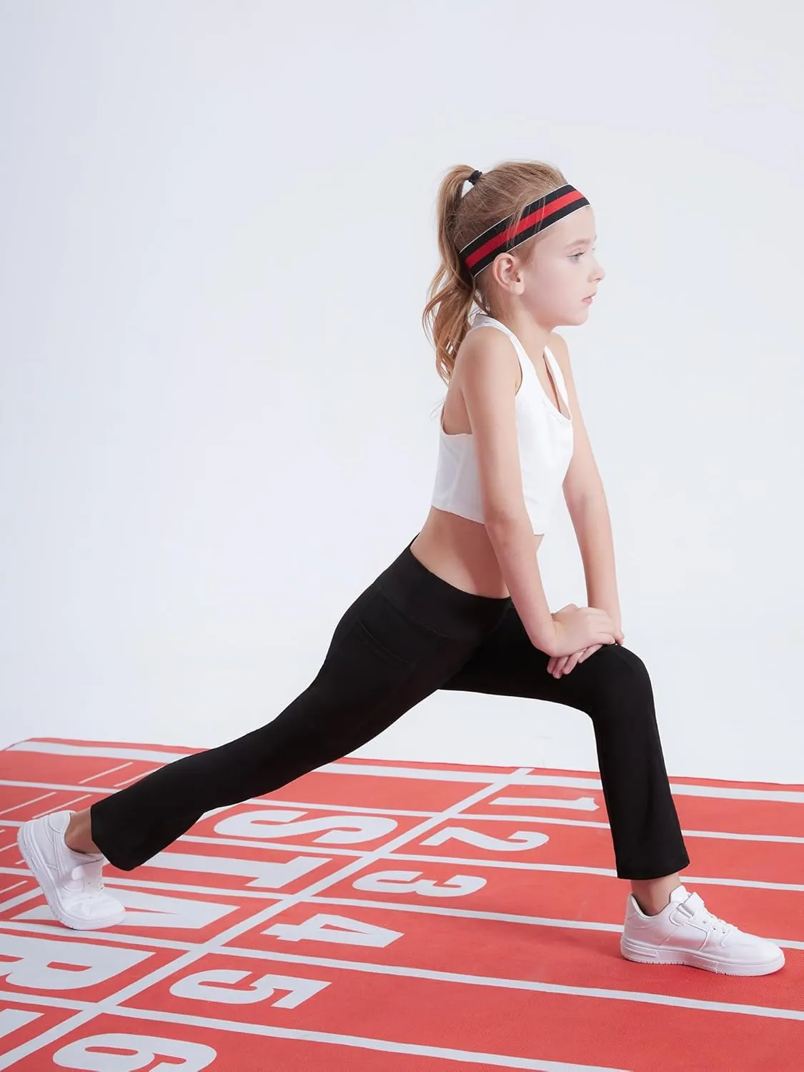 DIPUG Girls Flare Leggings Yoga Pants with Side Pockets Extra Stretch Ideal for Dance Jazz Sports and Everyday Wear