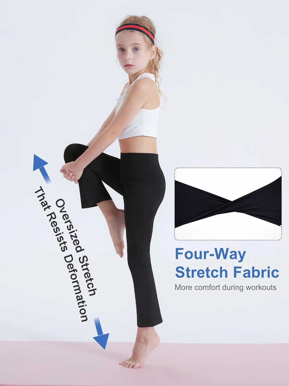 DIPUG Girls Flare Leggings Yoga Pants with Side Pockets Extra Stretch Ideal for Dance Jazz Sports and Everyday Wear