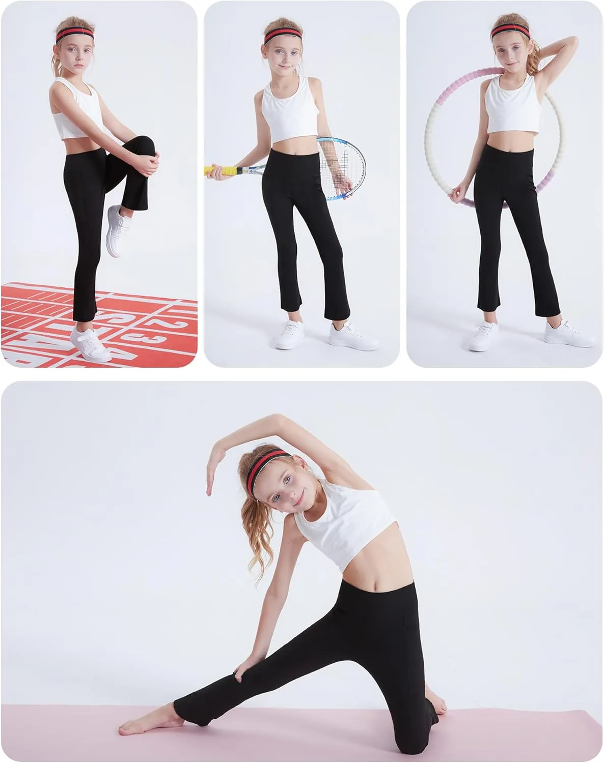 DIPUG Girls Flare Leggings Yoga Pants with Side Pockets Extra Stretch Ideal for Dance Jazz Sports and Everyday Wear