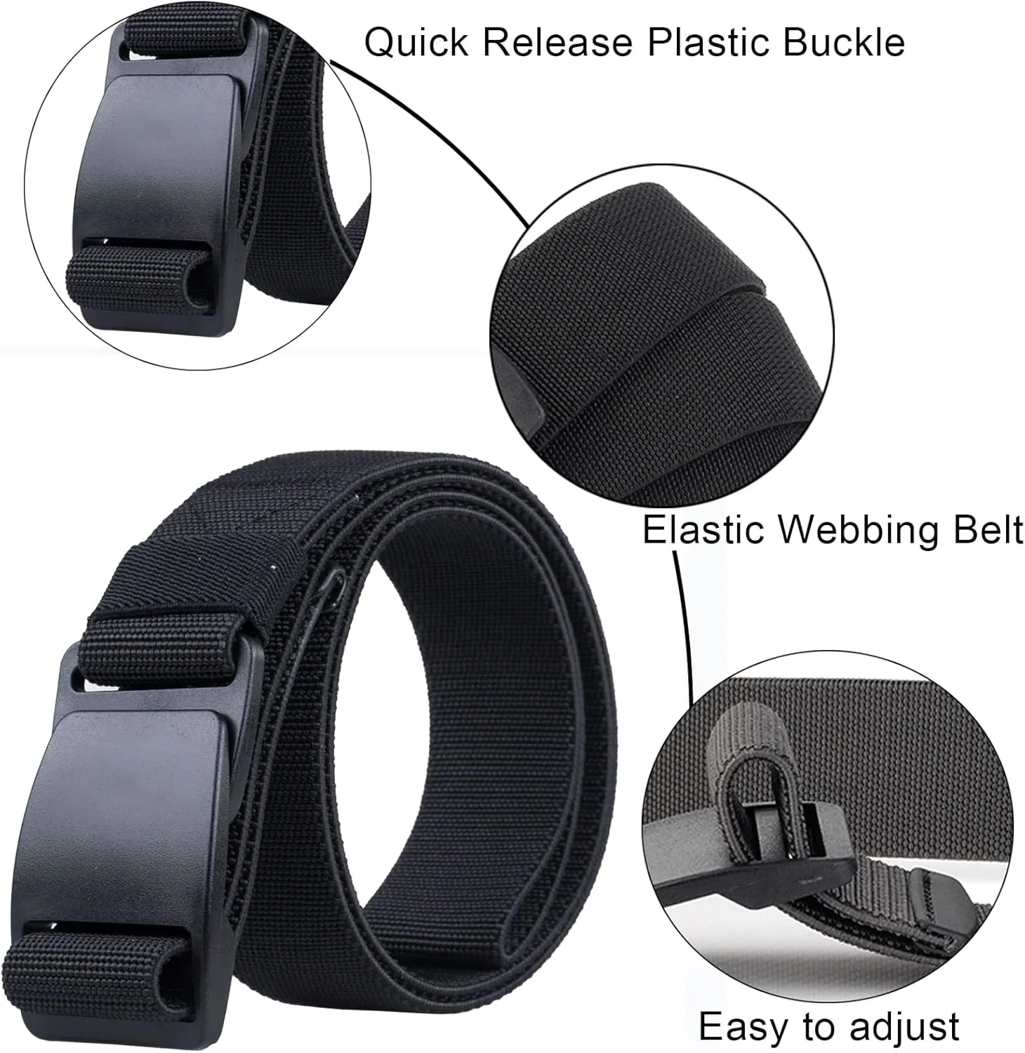 Elastic Belts for Men Quick Release Non Metal Plastic Buckle Comfortable Stretch Webbing Golf Belt 1.5" Wide