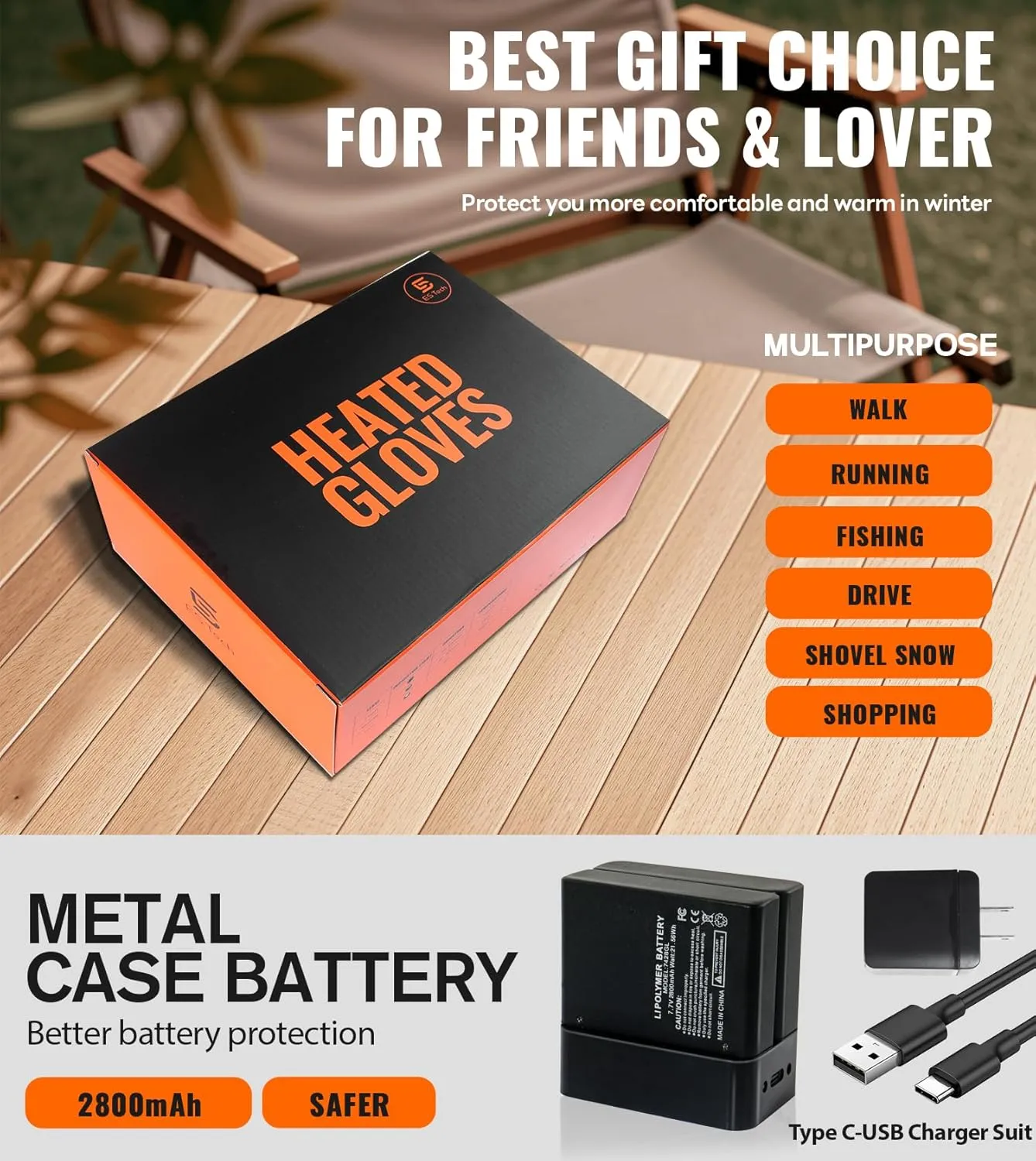 Heated Gloves with Rechargeable 7.4V 2800mAh Battery for Men and Women,Wear-Resistant Heated Work Gloves,Thin, Soft
