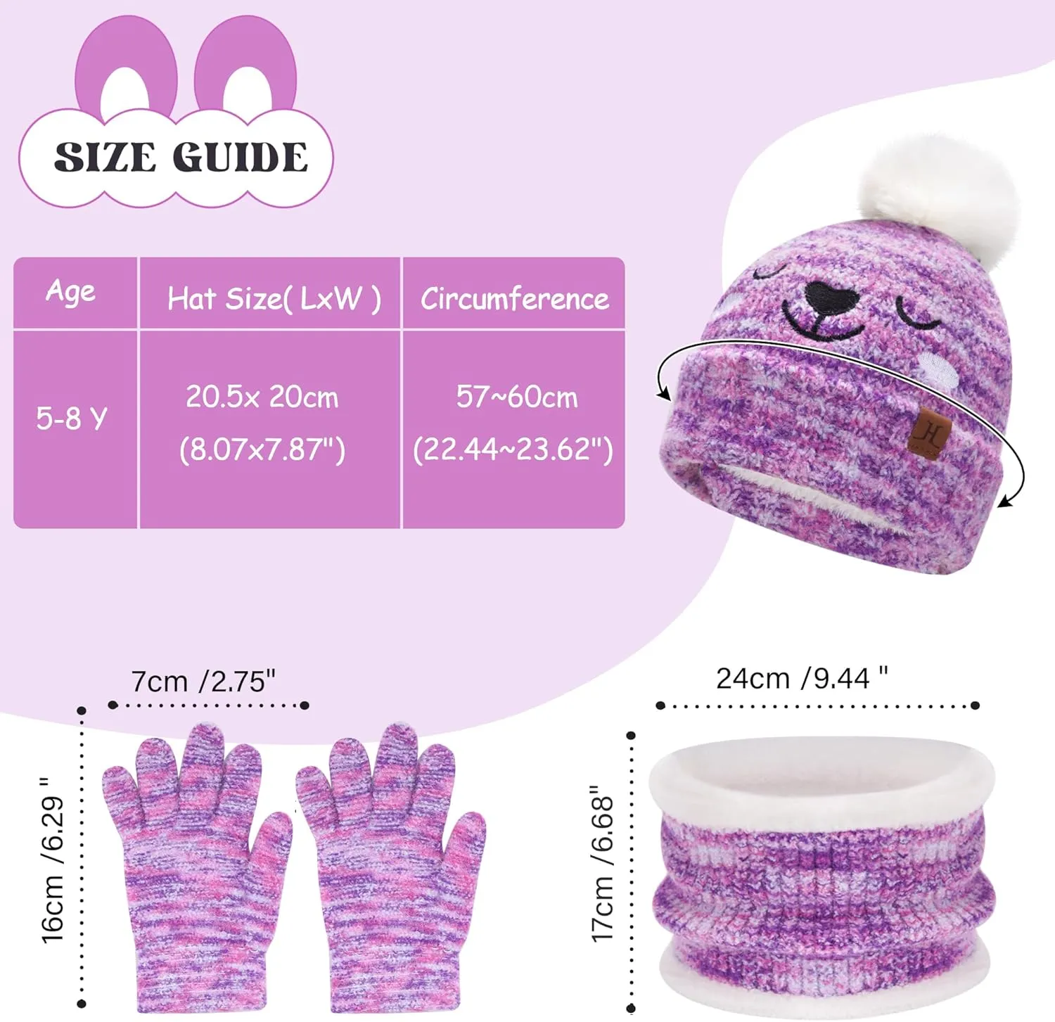 Kids Toddlers Winter Beanie Hats Gloves Neck Scarf Warm Knit Set Gifts for 0 6 12 Months 1 2 3 4-8 Year Old Baby Boys Girls