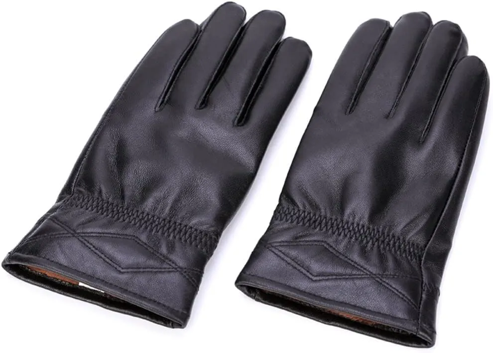 Leather Gloves Men's Korean Winter Windproof Warm Riding Leather Gloves Plus Velvet Thickened Driving Leather Gloves (Color : A Size : L Code)
