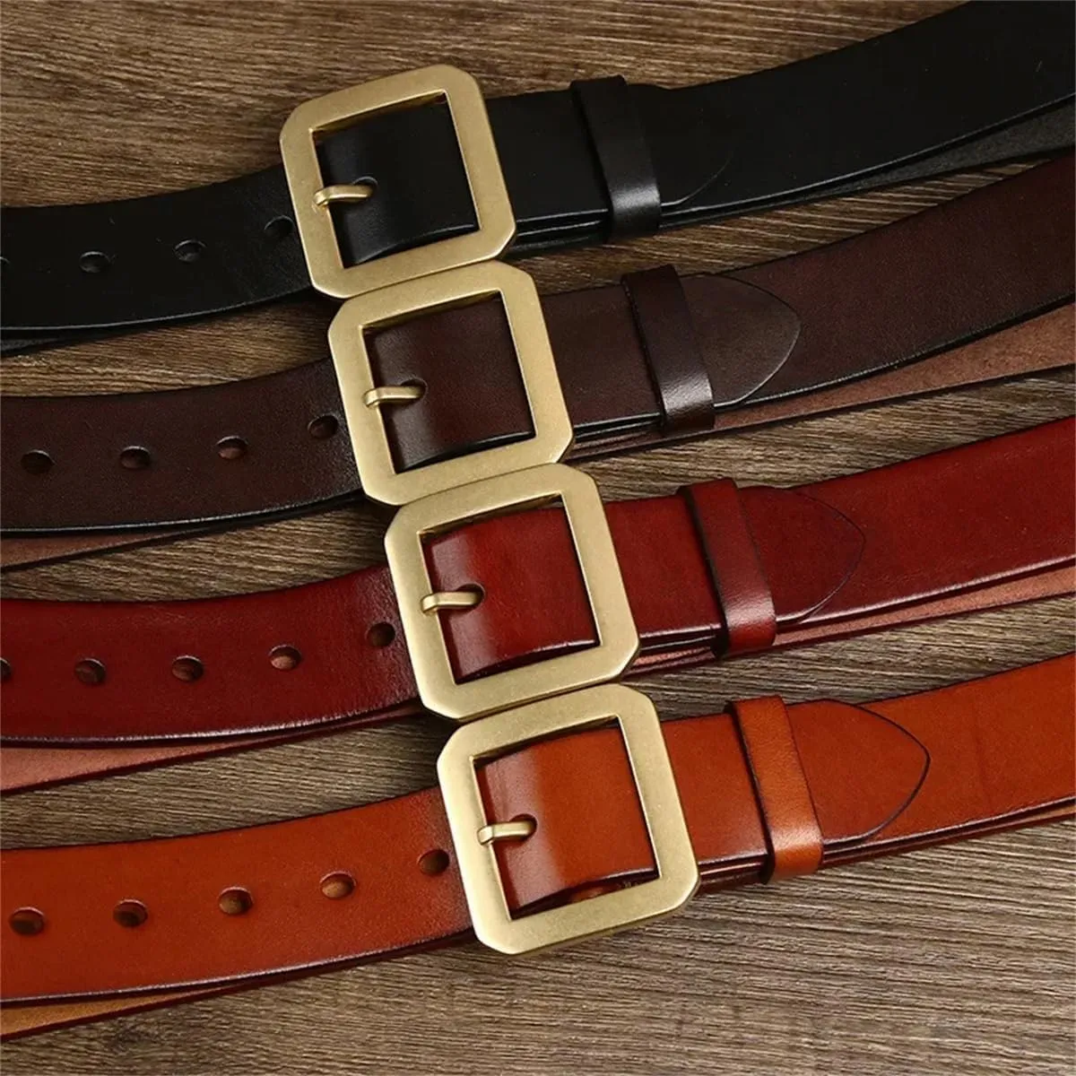 Men 3.8CM Thick Cowhide Copper Brass Buckle Genuine Leather Casual Jeans Belt Waistband Luxury Strap