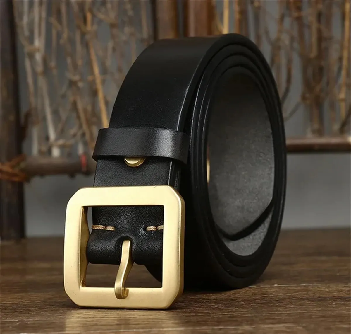 Men 3.8CM Thick Cowhide Copper Brass Buckle Genuine Leather Casual Jeans Belt Waistband Luxury Strap
