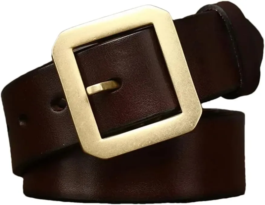 Men 3.8CM Thick Cowhide Copper Brass Buckle Genuine Leather Casual Jeans Belt Waistband Luxury Strap