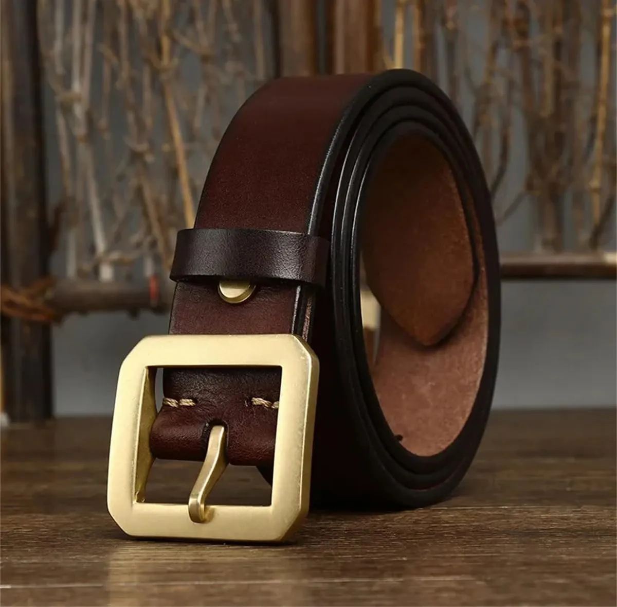 Men 3.8CM Thick Cowhide Copper Brass Buckle Genuine Leather Casual Jeans Belt Waistband Luxury Strap