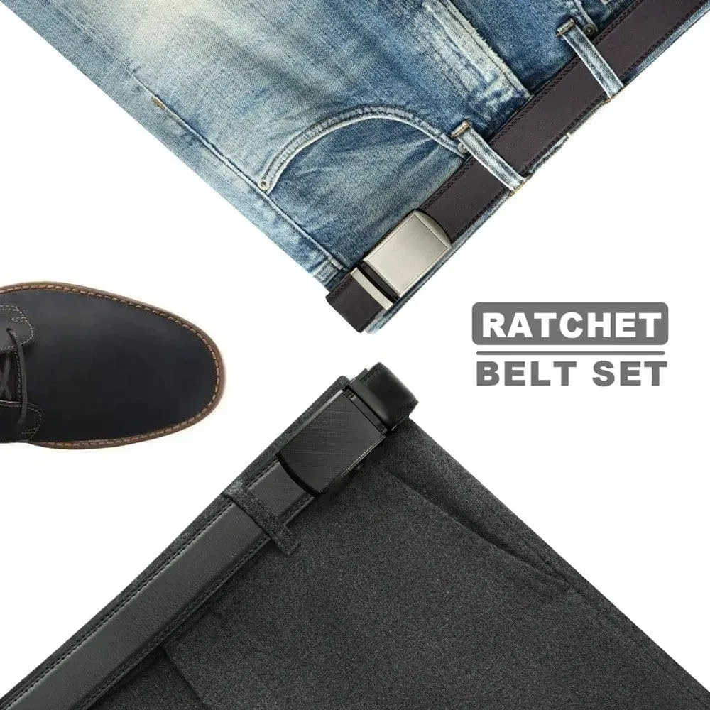 Men Genuine Leather Belt Metal Automatic Buckle Ratchet Belts for Jeans Leather Strap Belts for Men Pants Waistband