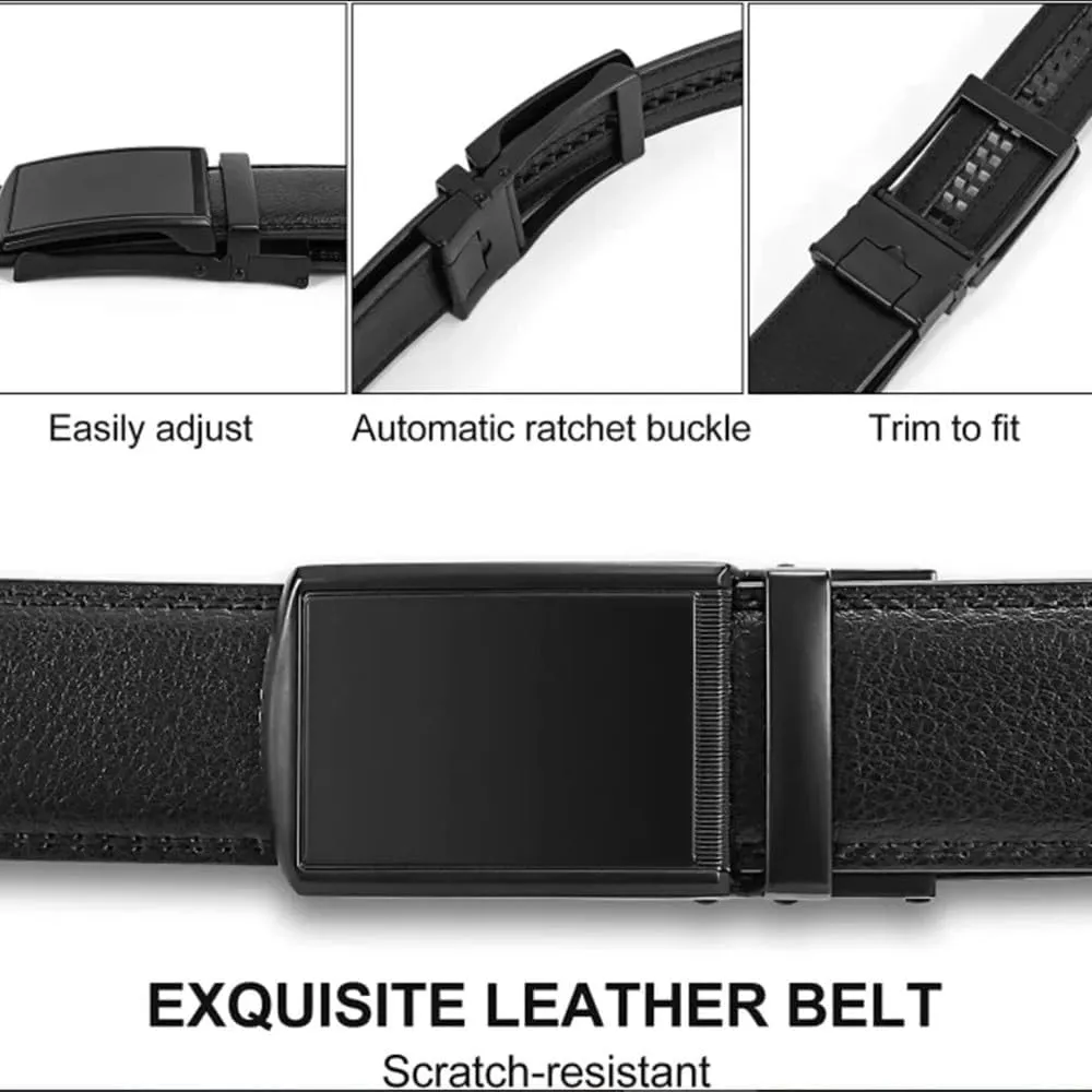 Men Genuine Leather Belt Metal Automatic Buckle Ratchet Belts for Jeans Leather Strap Belts for Men Pants Waistband