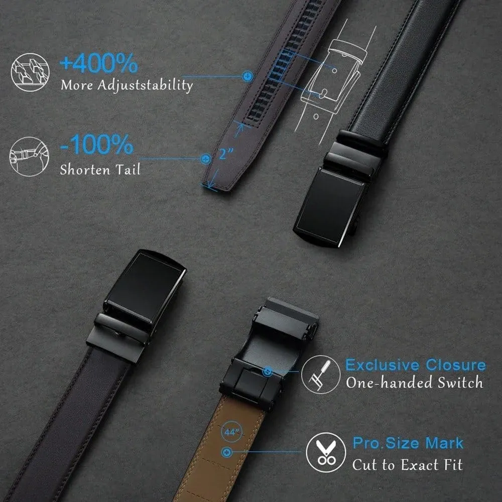 Men Genuine Leather Belt Metal Automatic Buckle Ratchet Belts for Jeans Leather Strap Belts for Men Pants Waistband