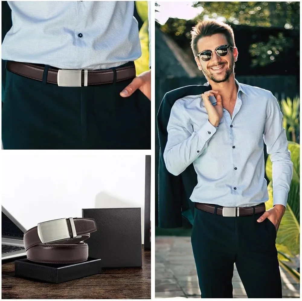 Men Genuine Leather Belt Metal Automatic Buckle Ratchet Belts for Jeans Leather Strap Belts for Men Pants Waistband