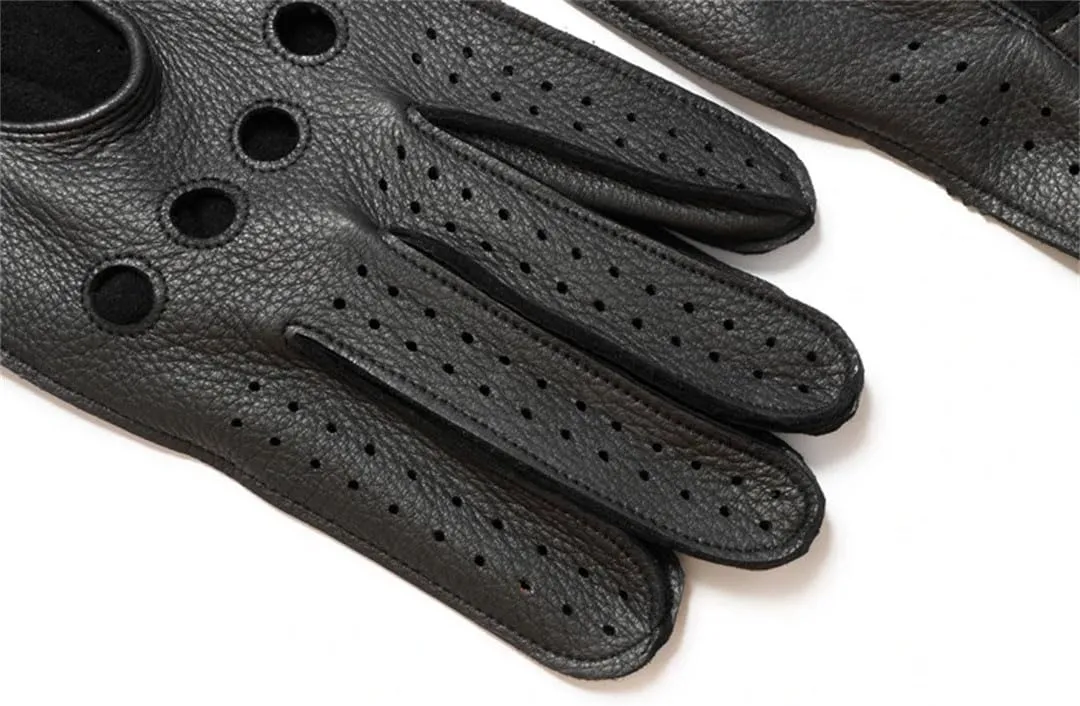 Men's Genuine Leather Glove Men Real Sheeskin Brown Thin Driving Riding Glove Black XL