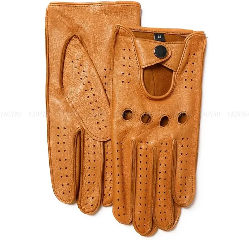 Men's Genuine Leather Glove Men Real Sheeskin Brown Thin Driving Riding Glove Black XL