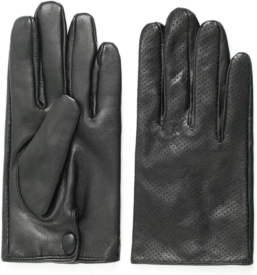 Men's Genuine Leather Gloves Sheepskin Driving Riding Gloves Hollow Breathable Thin Mitten