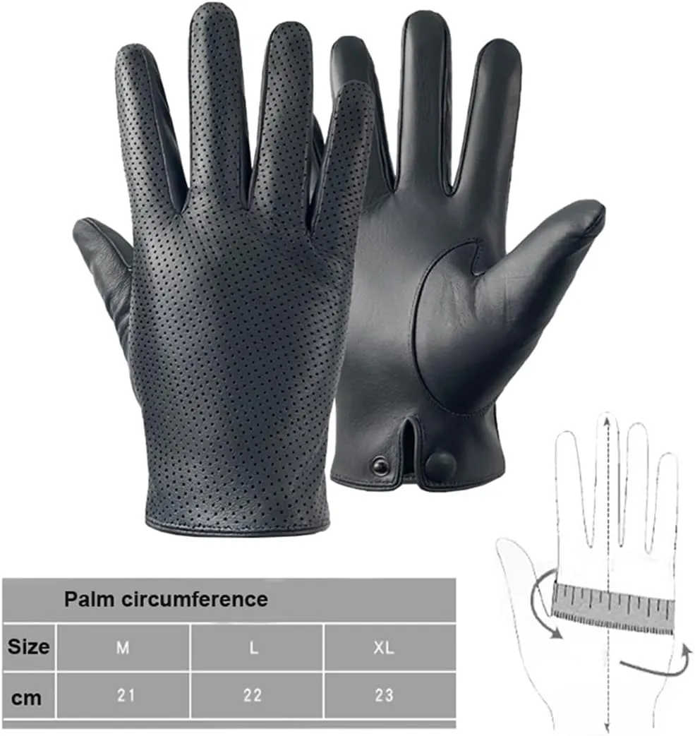 Men's Genuine Leather Gloves Sheepskin Driving Riding Gloves Hollow Breathable Thin Mitten