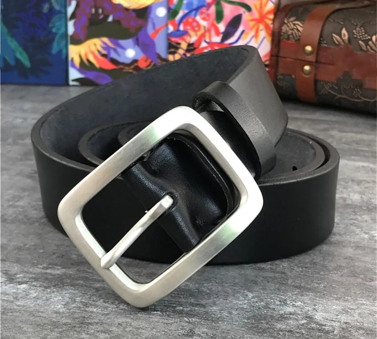 Mens Stainless Steel Buckle Belts Luxury Thick Genuine Leather Belts Men Leather Waist Belt