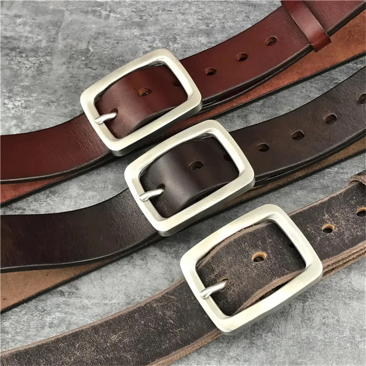 Mens Stainless Steel Buckle Belts Luxury Thick Genuine Leather Belts Men Leather Waist Belt