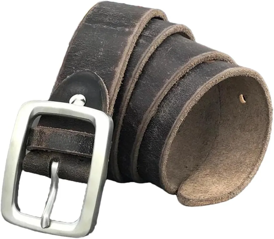 Mens Stainless Steel Buckle Belts Luxury Thick Genuine Leather Belts Men Leather Waist Belt
