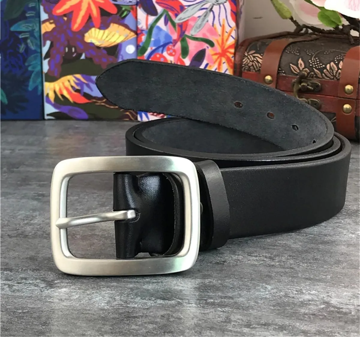 Mens Stainless Steel Buckle Belts Luxury Thick Genuine Leather Belts Men Leather Waist Belt