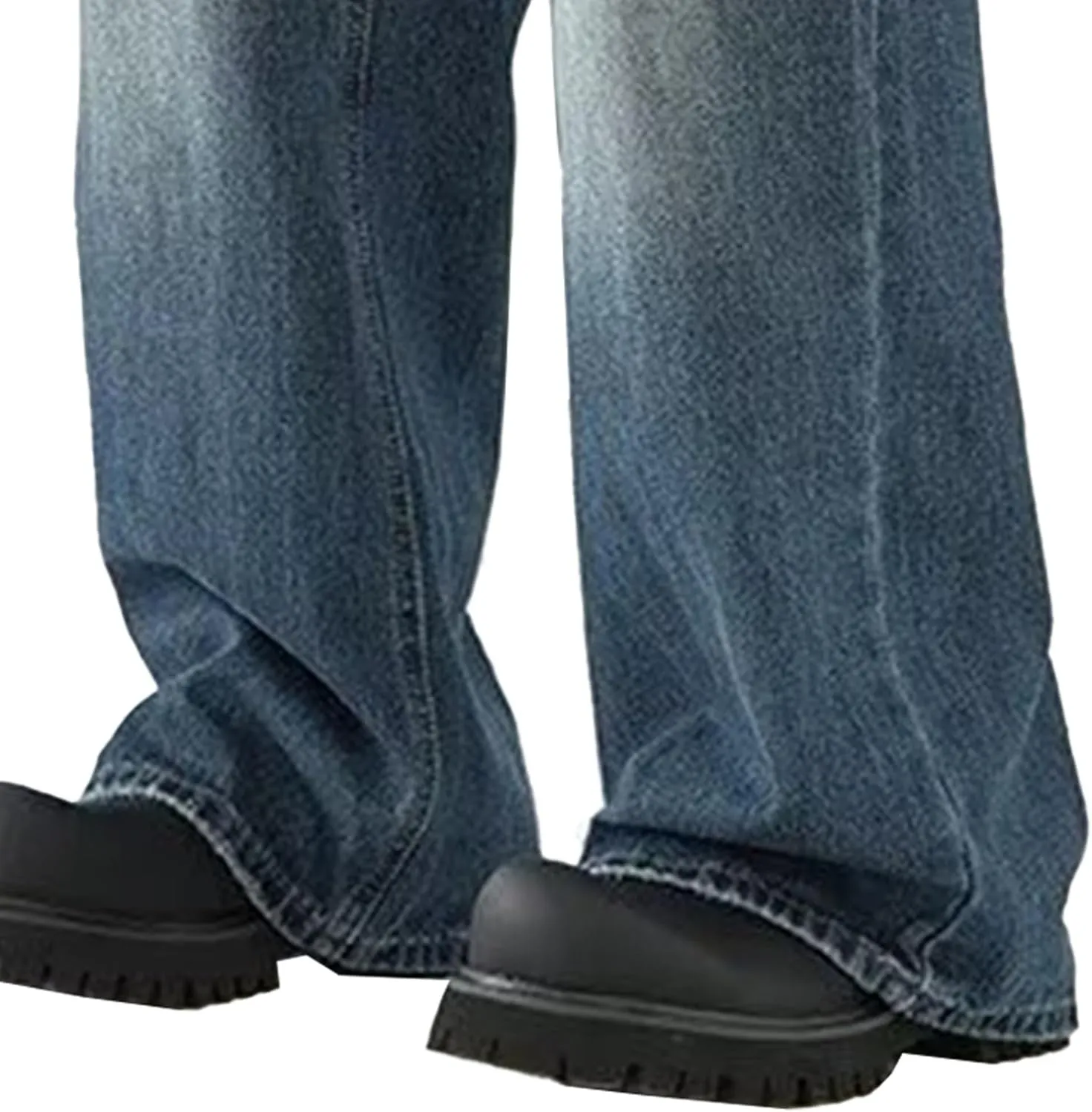 Men's Straight Leg Jeans Distressed Patchwork Denim Pants Stretchy Comfortable Fit