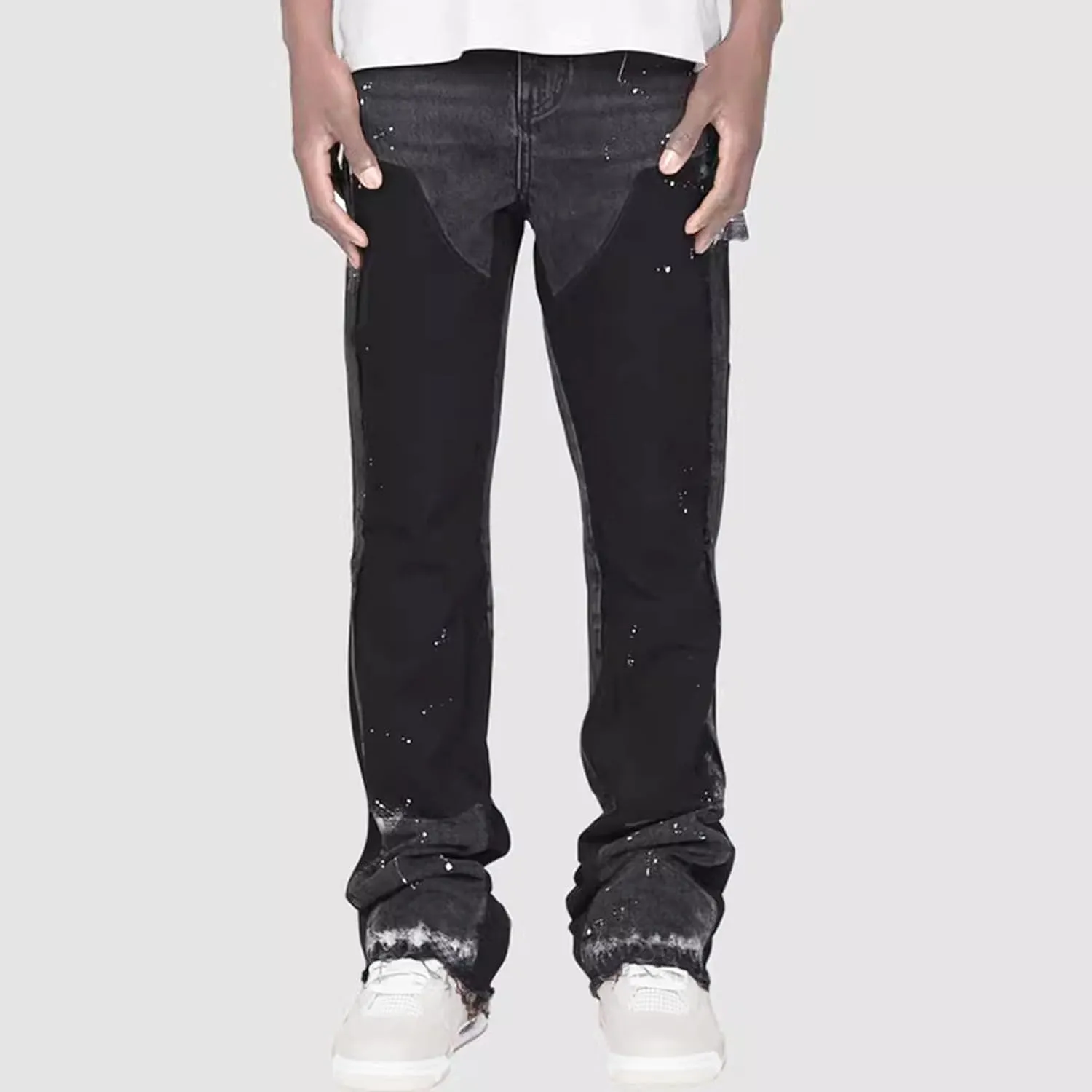 Men's Straight Leg Jeans Distressed Patchwork Denim Pants Stretchy Comfortable Fit