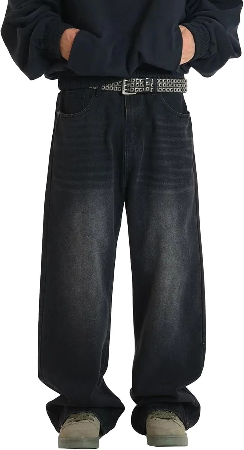 Men's Straight Leg Jeans Distressed Patchwork Denim Pants Stretchy Comfortable Fit